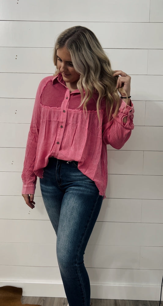 Pink Button Down Spring Top