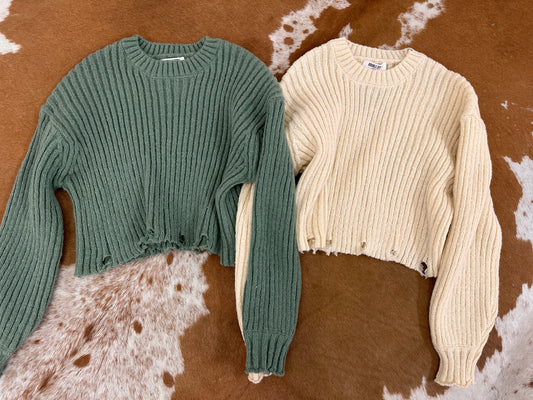 Cropped Knit Sweater ( Cream or Sage)